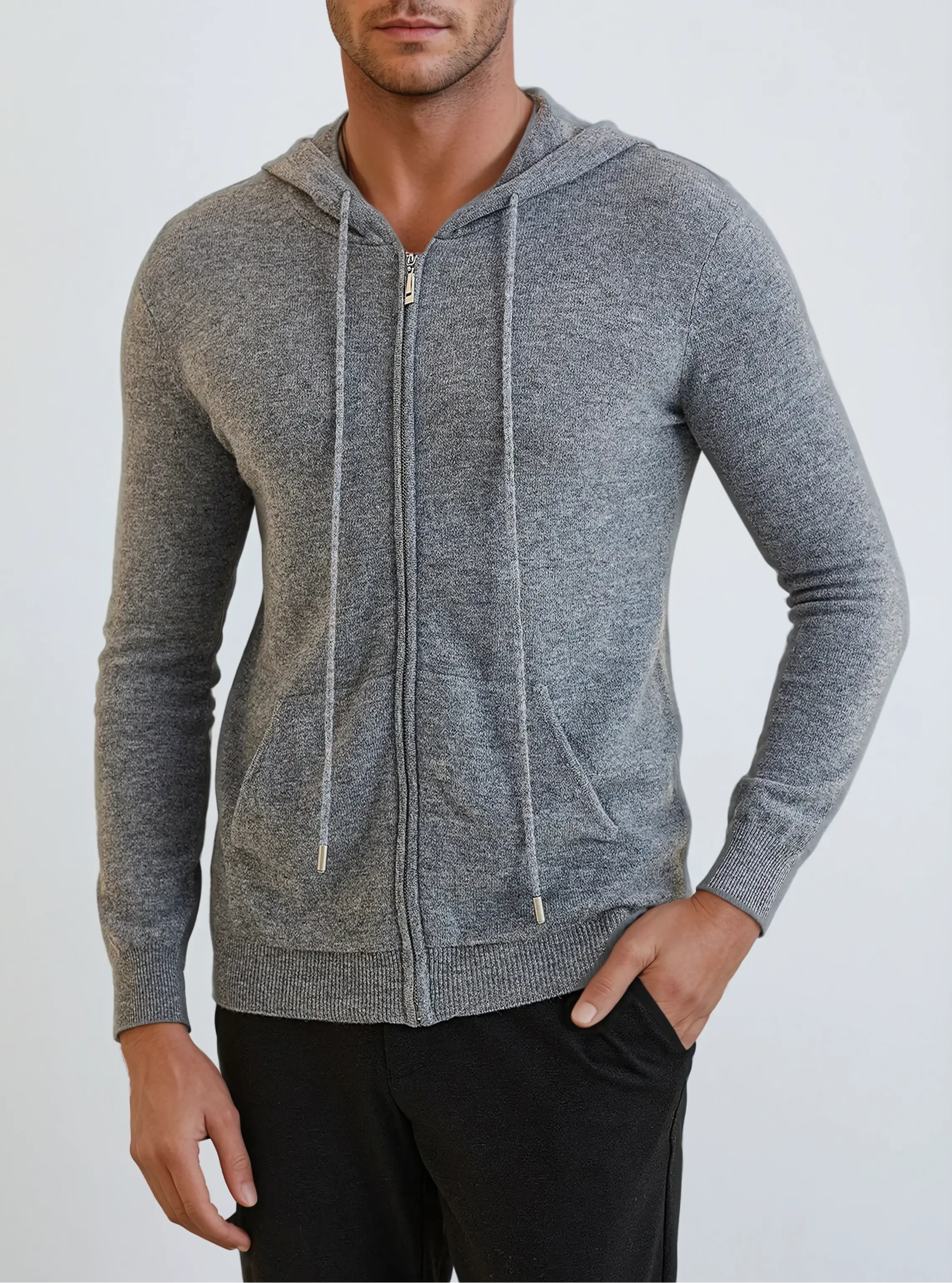 Cashmere Strik Zip Vest - Mørkegrå